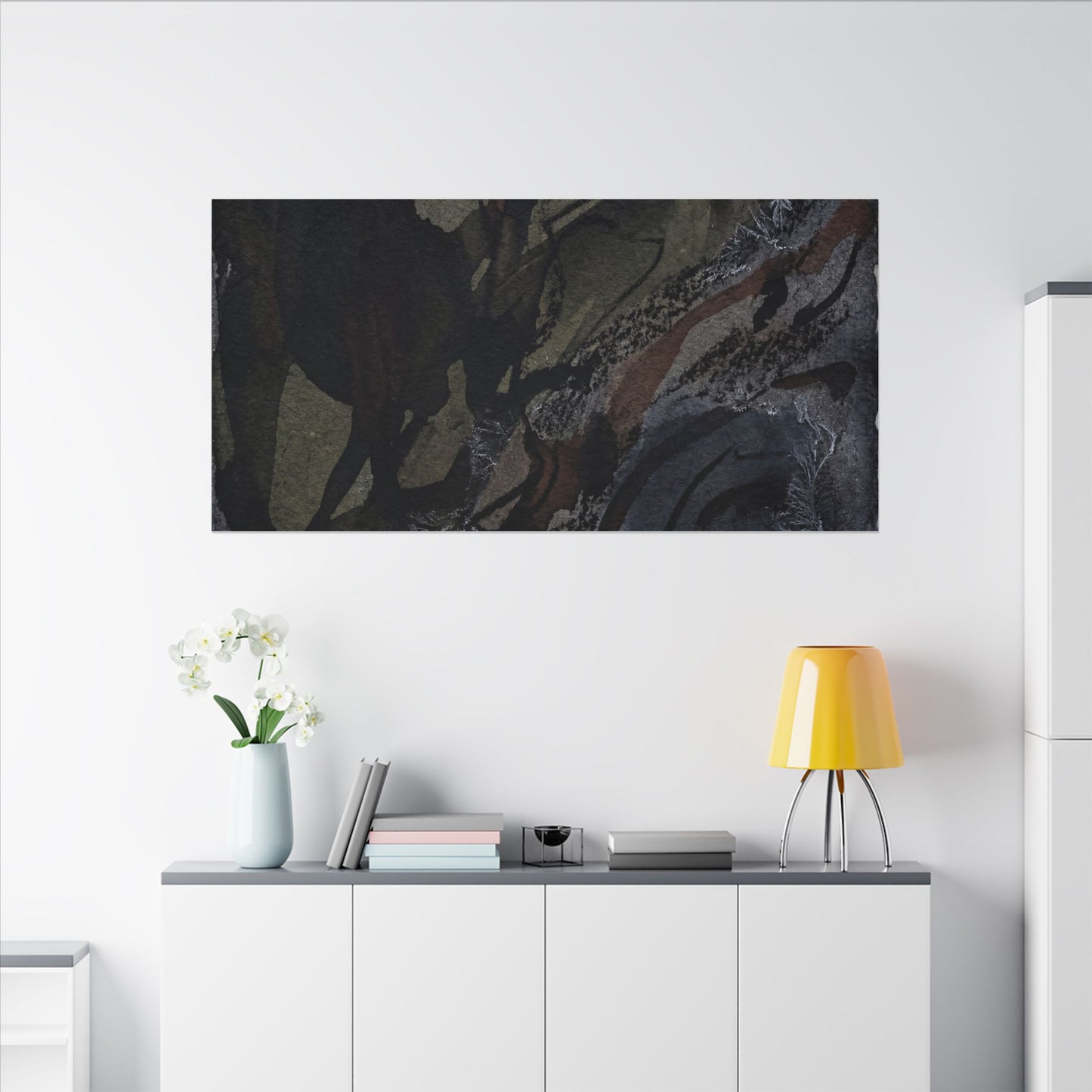 Shadow Play Winter Canvas Art | Dark Japandi Luxurious Design