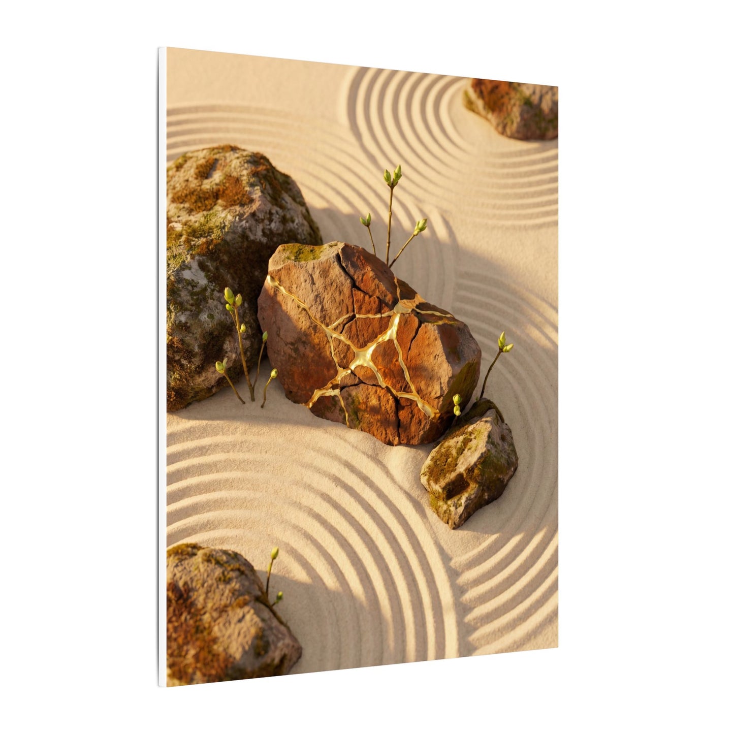 Kanso Rock Garden Canvas Art - Kintsugi Crackle Gold