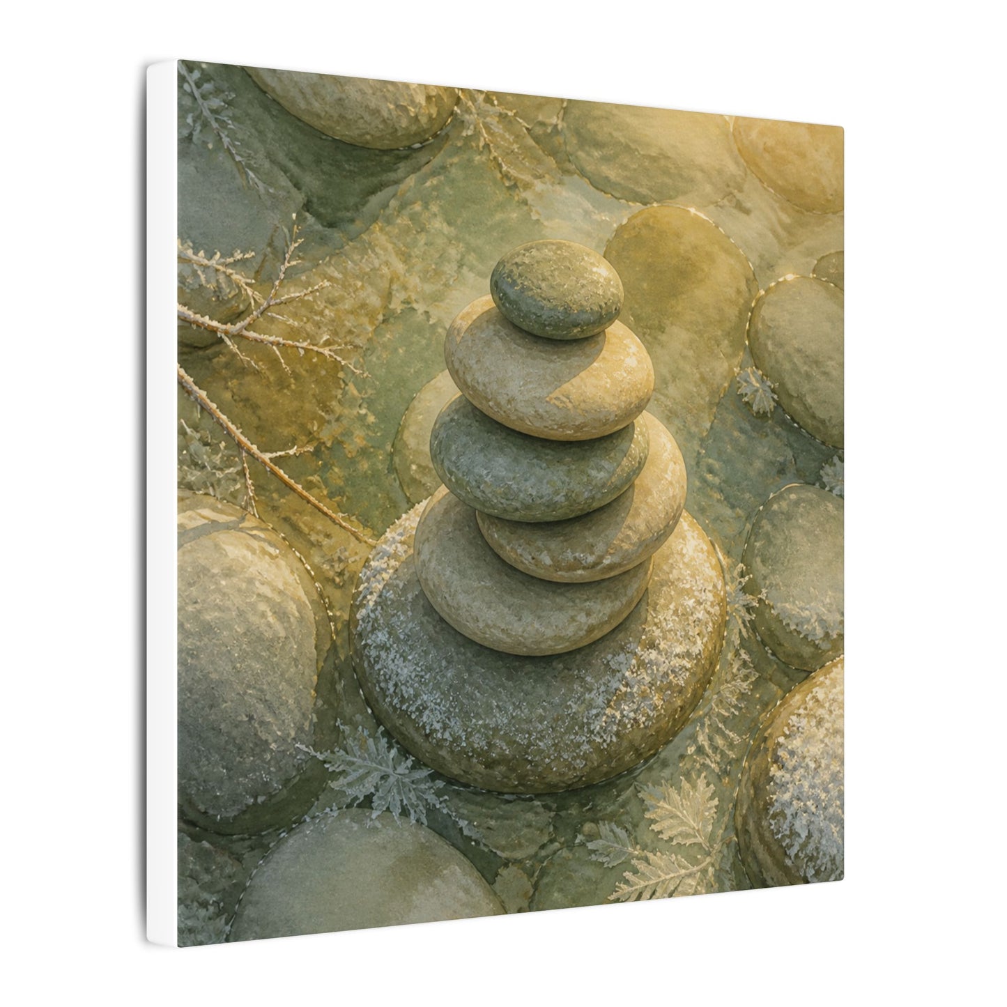 River Stones Watercolor Canvas Art | Elegant Japandi Art