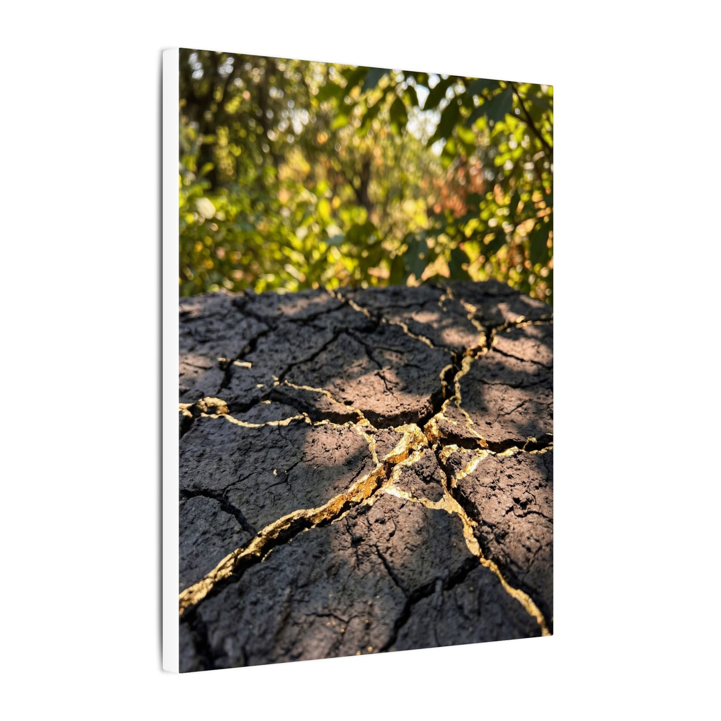 Shibui Cracked Earth Canvas Art - Kintsugi Gold Repair