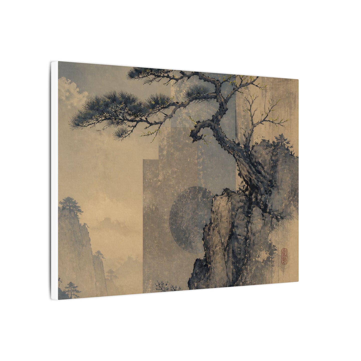 Japandi Pine Tree in Moonlight | Japanese Pattern Canvas Art