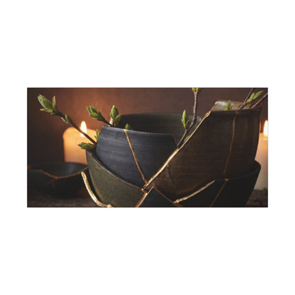 Broken Pottery Spring Canvas Art | Dark Japandi Luxurious Design