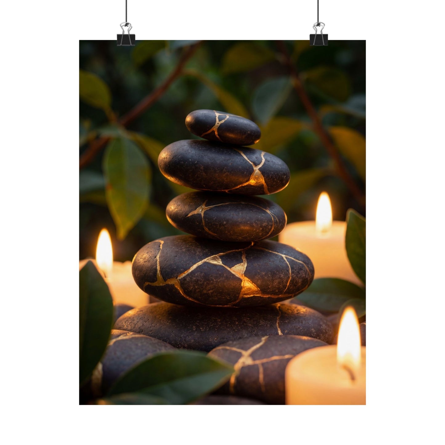 Summer River Stones Gold Vein Wall Art Print | Healing Decor Art Print