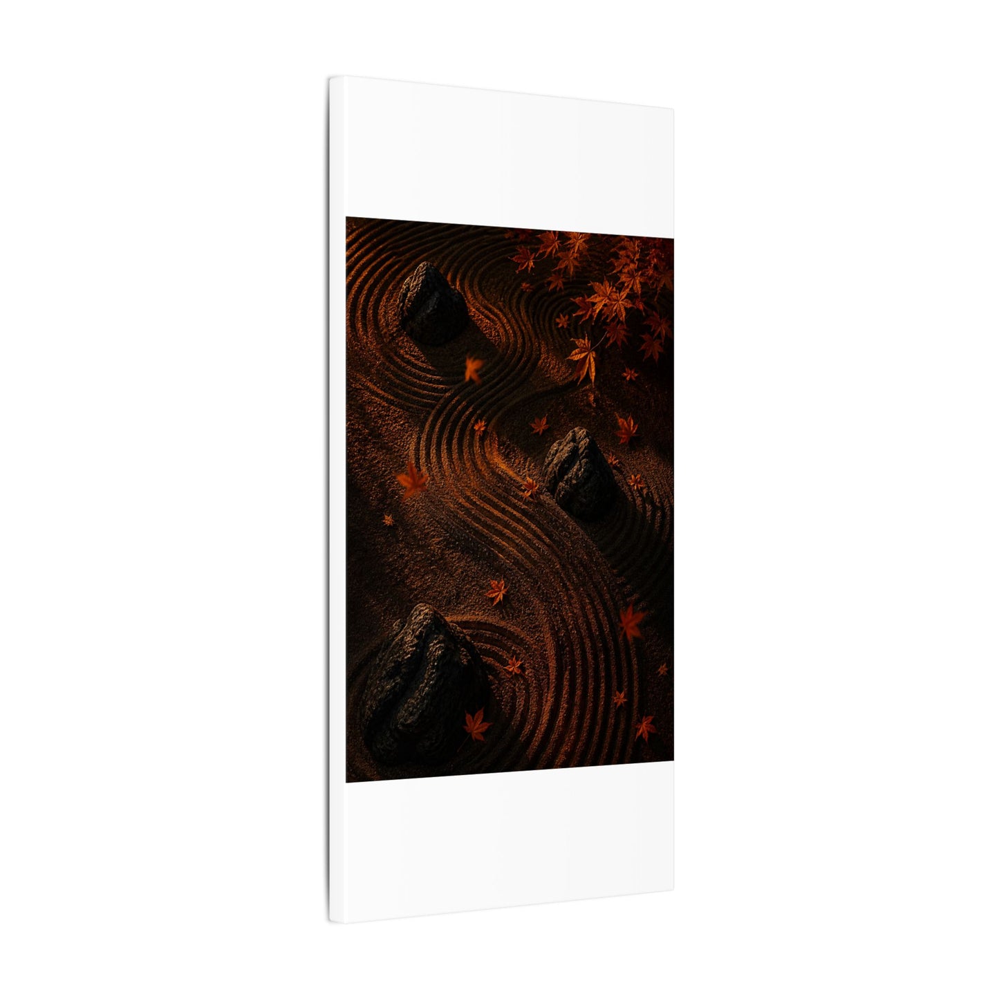 Dark Japandi Rock Garden in Golden Hour | Charcoal Ink Canvas Art
