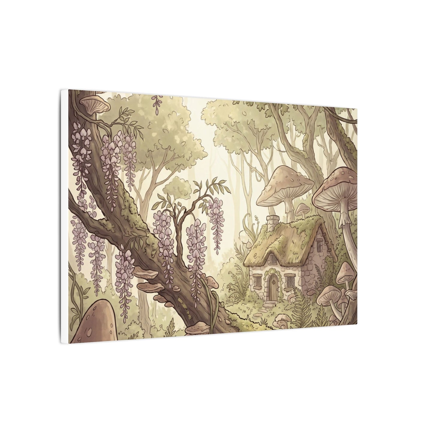 Summer Wisteria Mushroom Illustration Canvas Art | Enchanting Decor