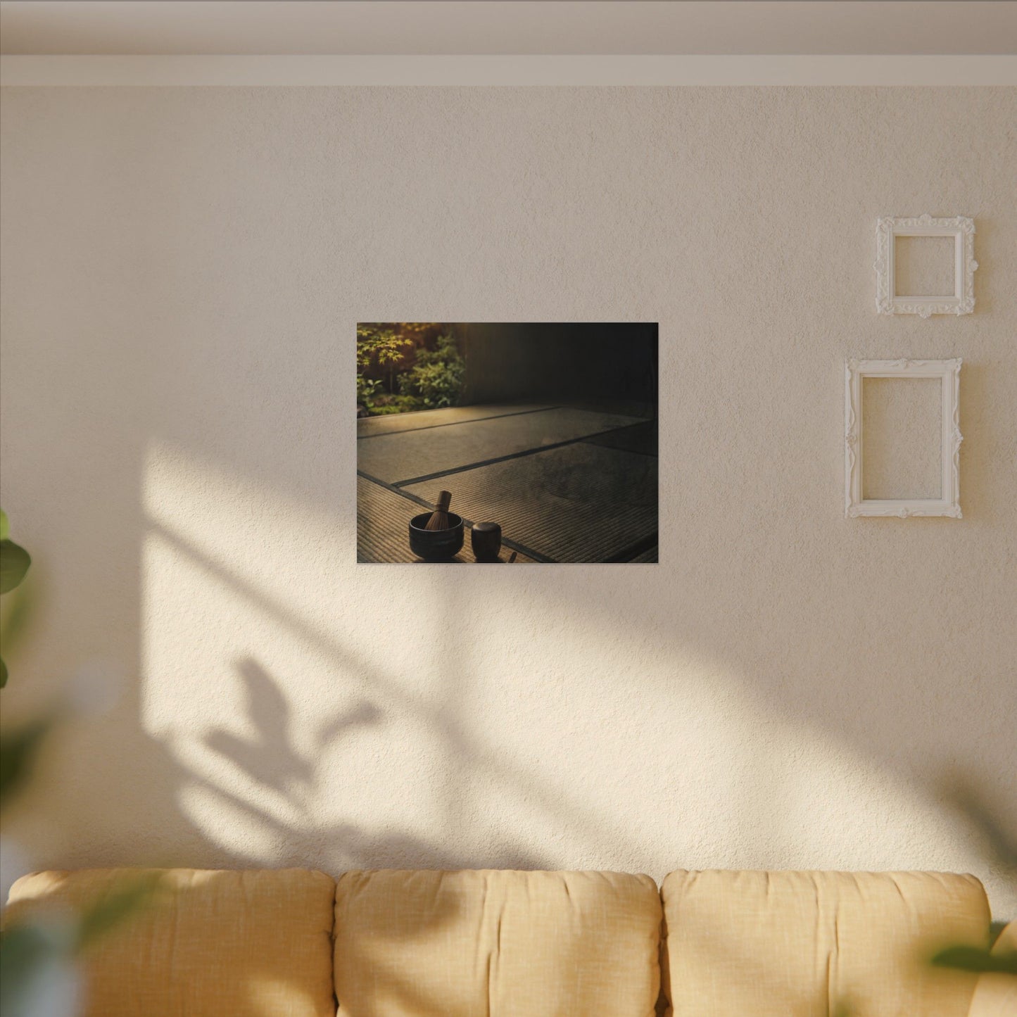Dark Japandi Tea Ceremony in Golden Hour | Dark Texture Canvas Art