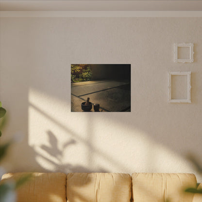Dark Japandi Tea Ceremony in Golden Hour | Dark Texture Canvas Art
