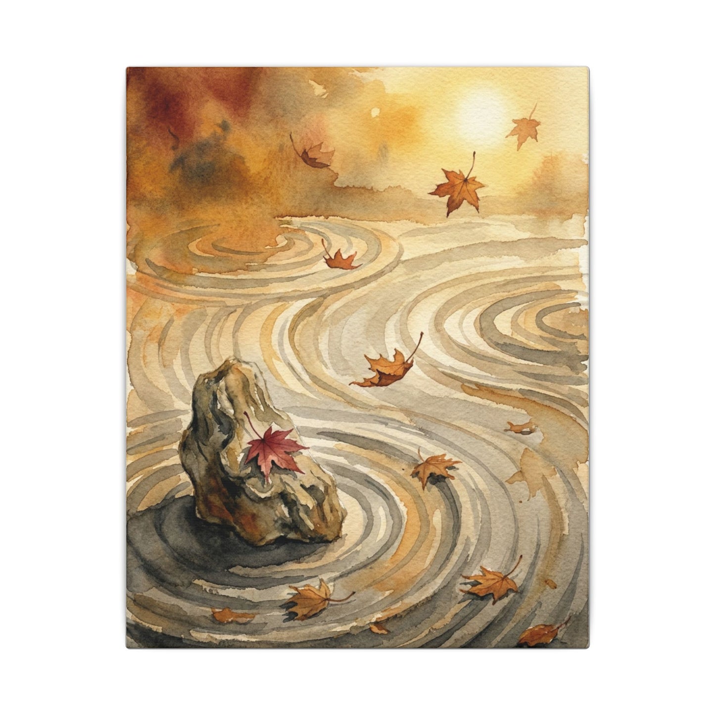 Autumn Rock Garden Watercolor Canvas Art | Neutral Decor