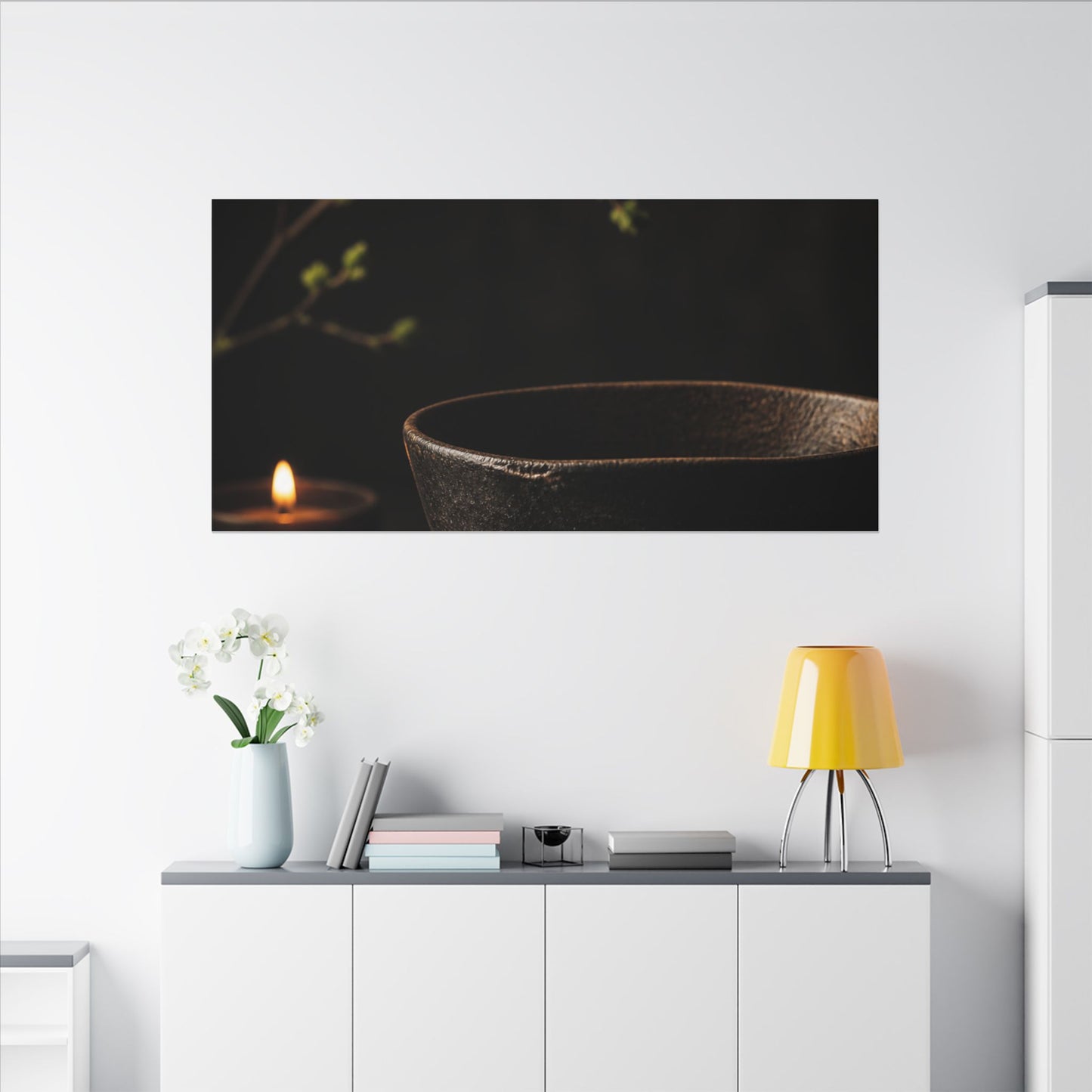 Moody Ceramic Bowl Canvas Art - Shadow Zen Dark Japandi