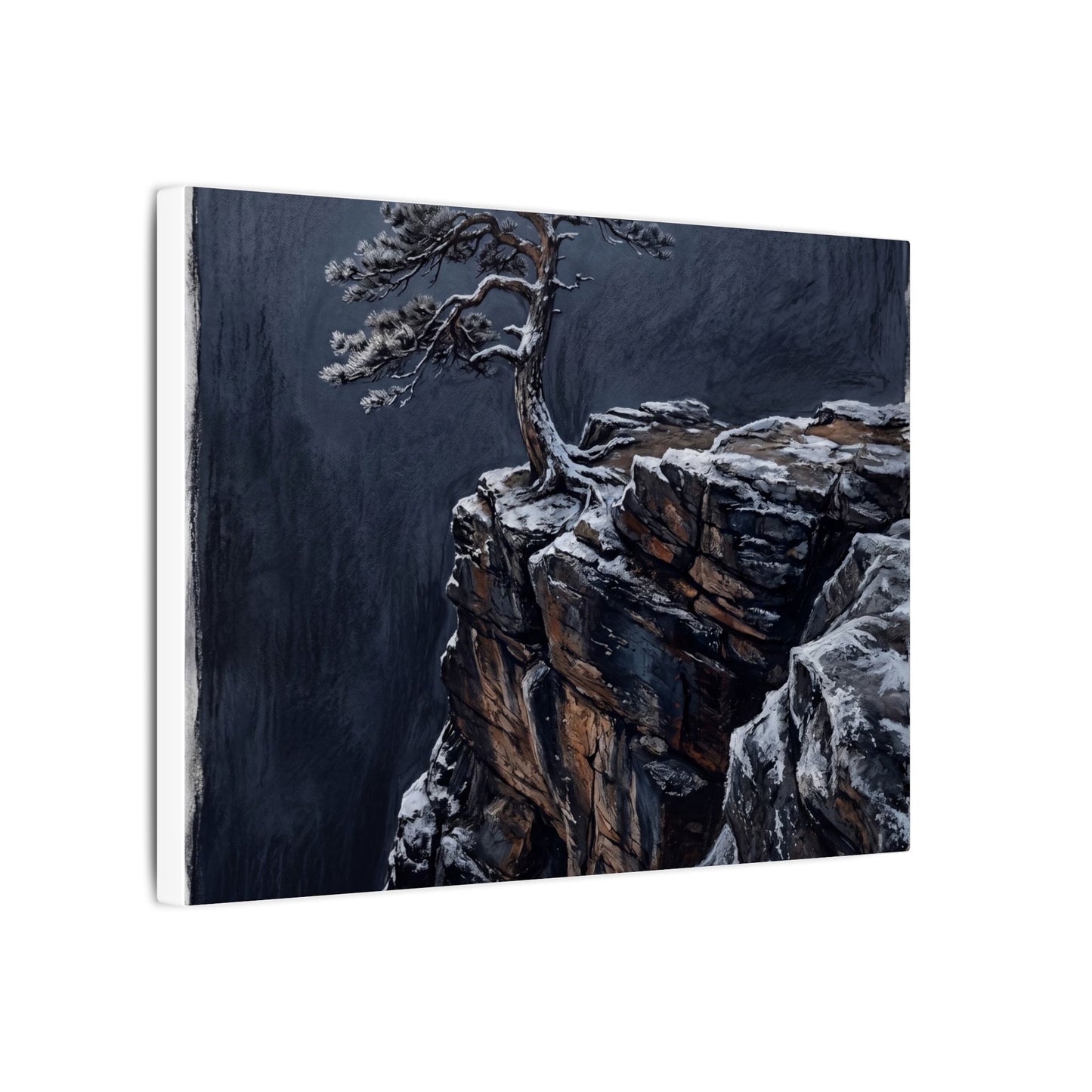 Dark Japandi Pine Tree in Dawn | Dark Texture Canvas Art