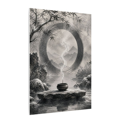 Incense Smoke Canvas Art | Winter Zen Sumi E Art