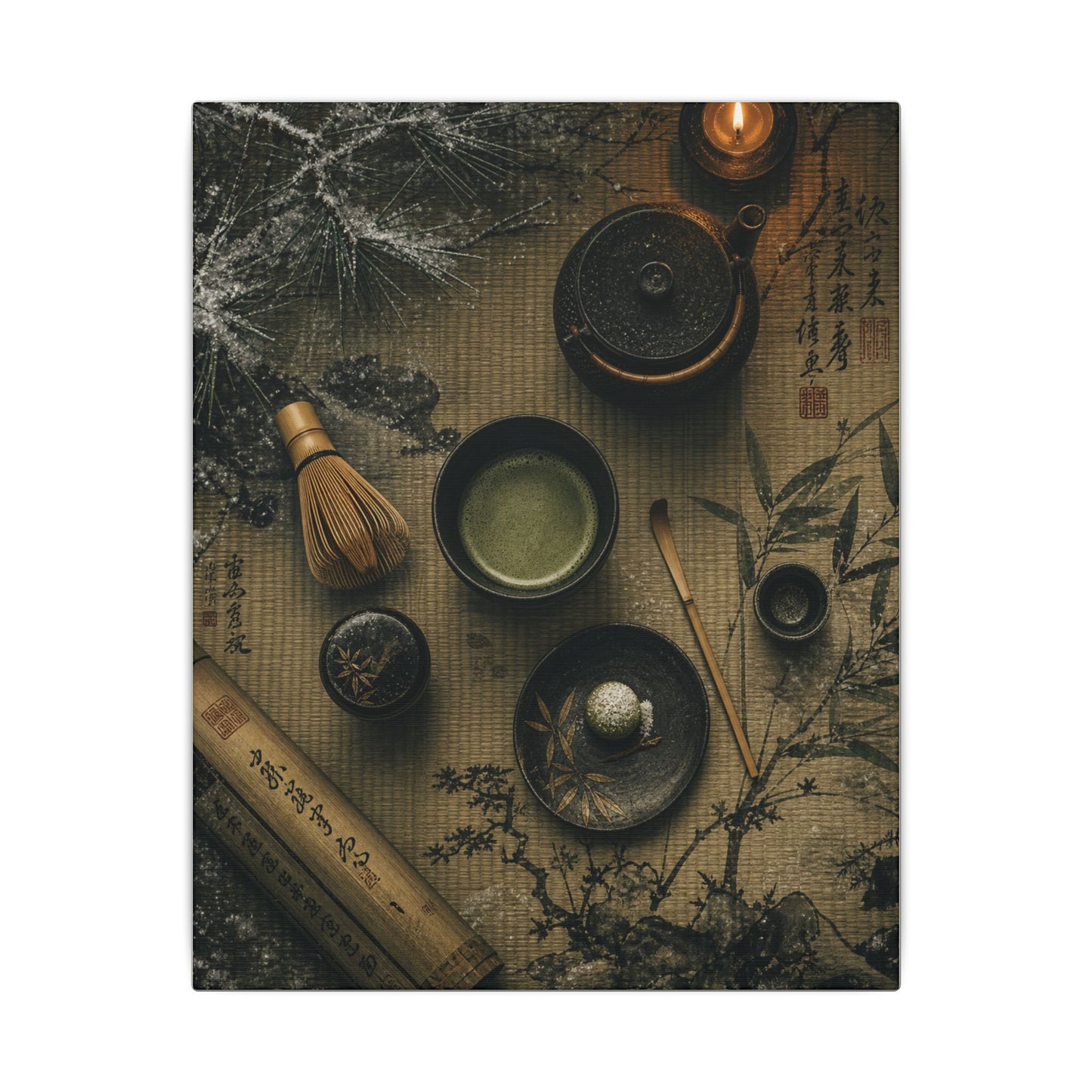 Tea Ceremony Canvas Art | Winter Zen Ukiyo E Inspired Art