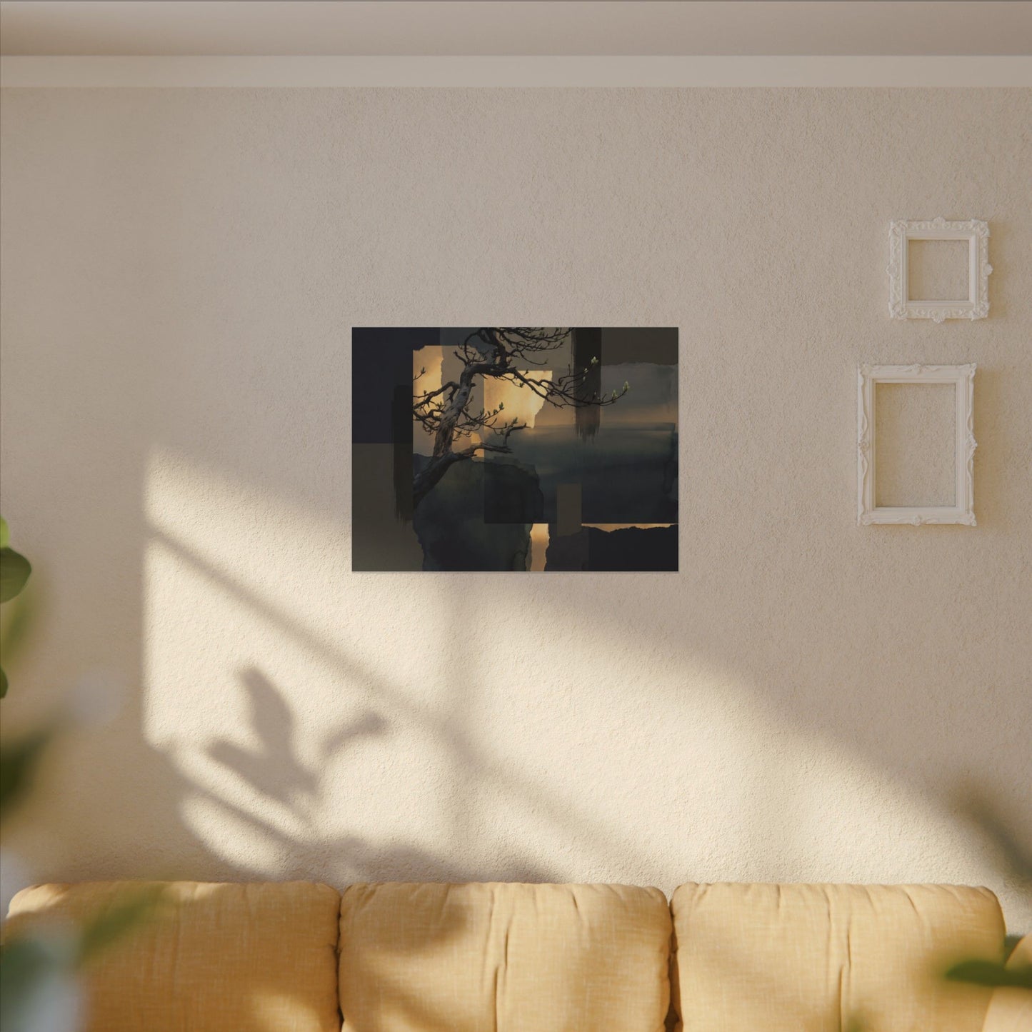 Golden Hour Pine Tree Canvas Art - Dark Japandi Kanso