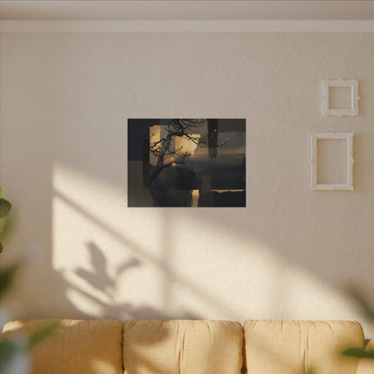 Golden Hour Pine Tree Canvas Art - Dark Japandi Kanso
