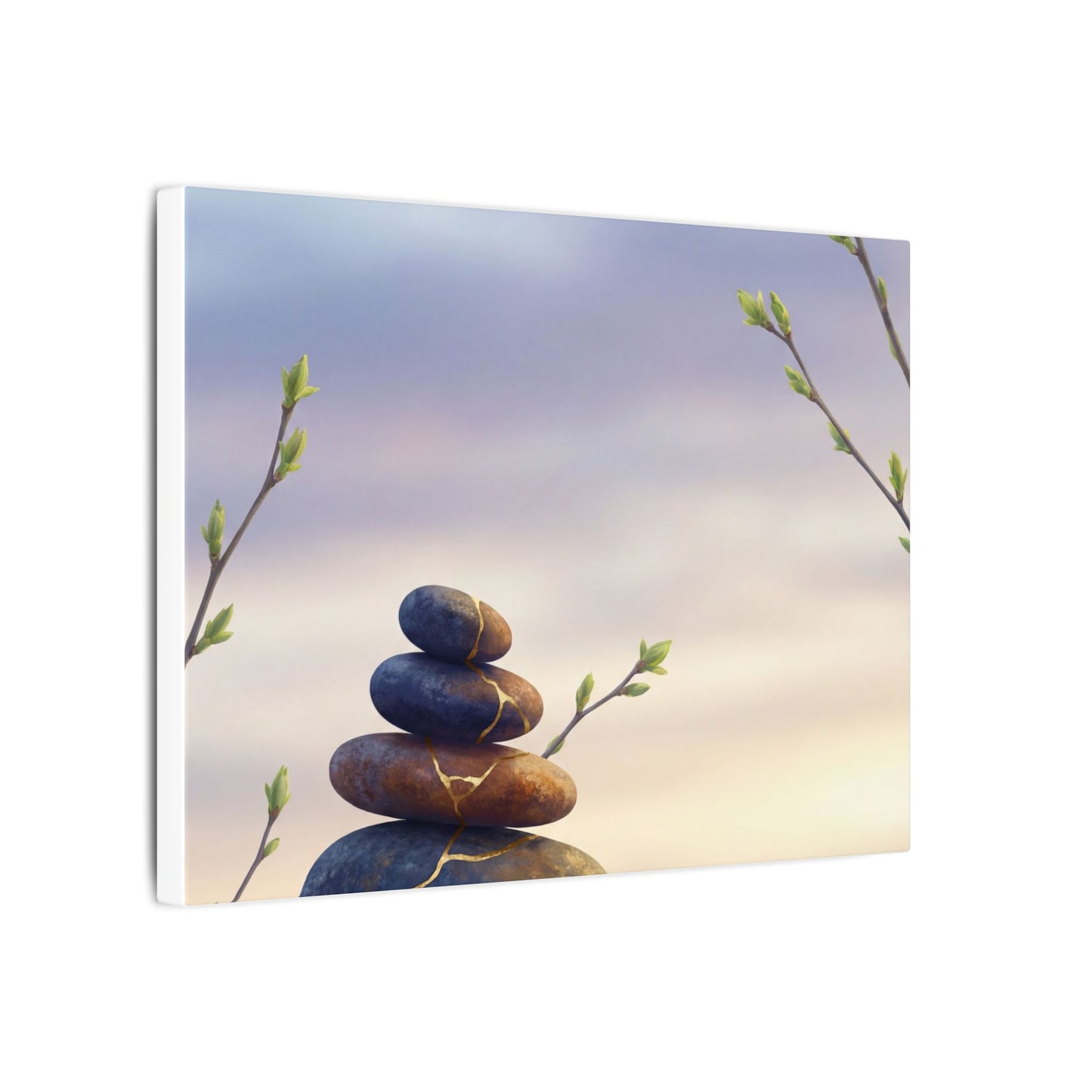 Spring River Stones Gold Vein Canvas Art | Philosophical Decor