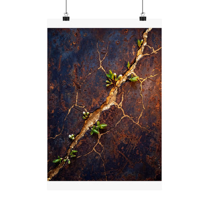Shibui Rust Patina Wall Art Print - Kintsugi Gold Vein