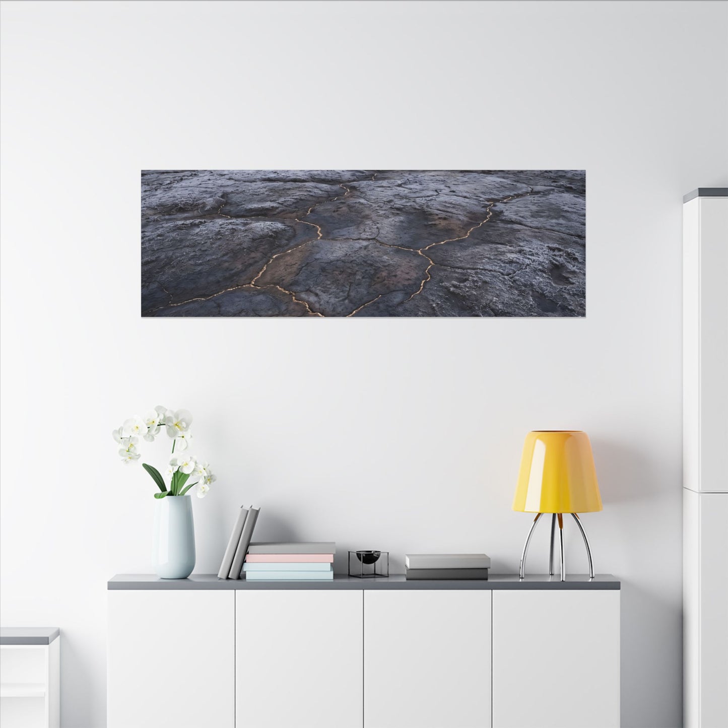 Dark Japandi Cracked Earth in Overcast | Dark Texture Canvas Art
