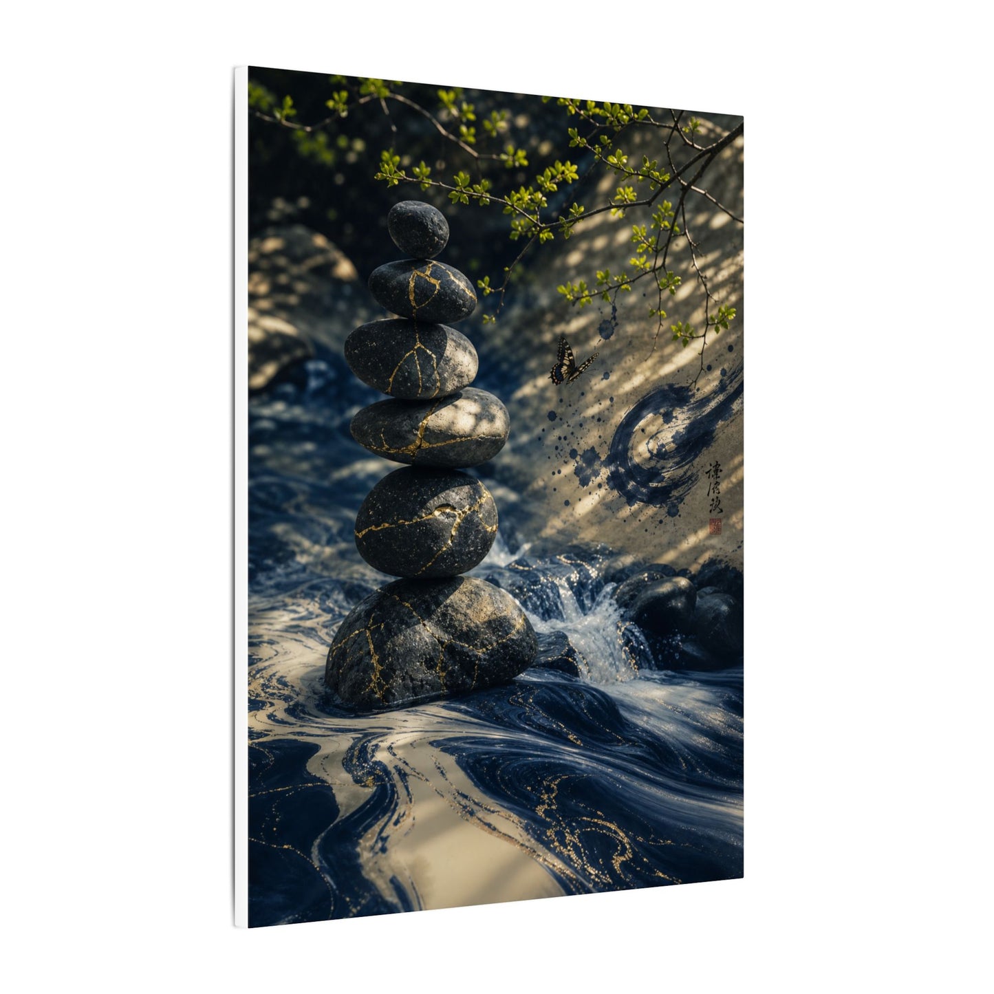 Kintsugi River Stones in Dappled | Broken Beauty Canvas Art