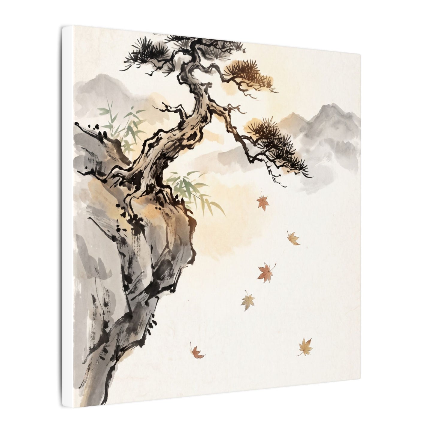 Peaceful Pine Tree Canvas Art - Sumi E Zen