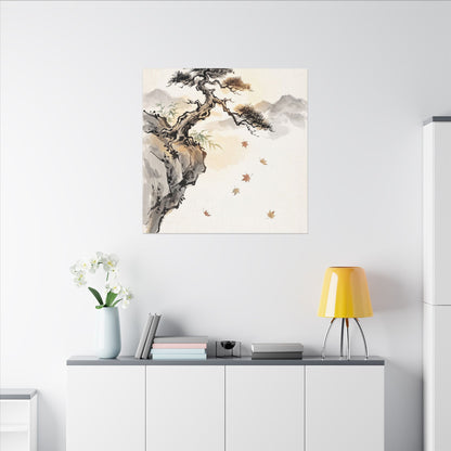 Peaceful Pine Tree Canvas Art - Sumi E Zen