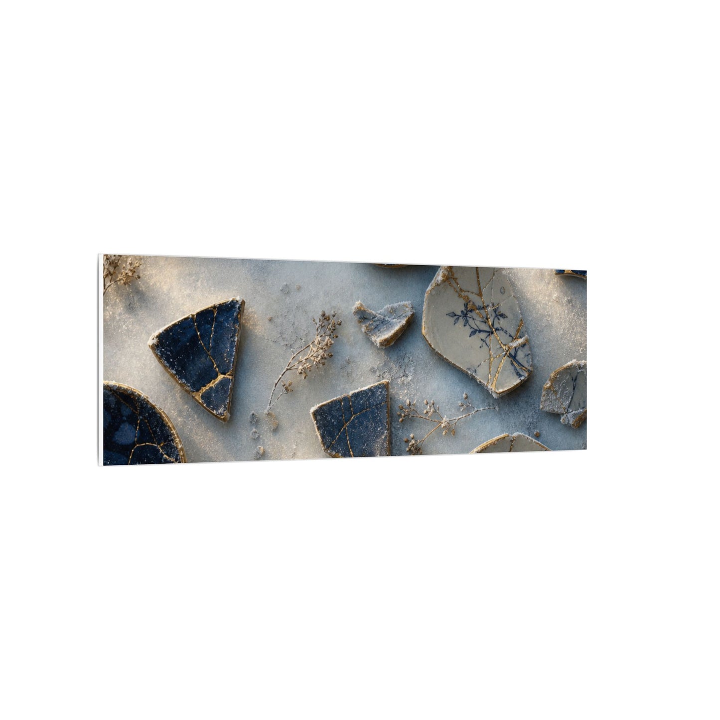 Broken Pottery Canvas Art | Winter Kintsugi Gold Vein Art