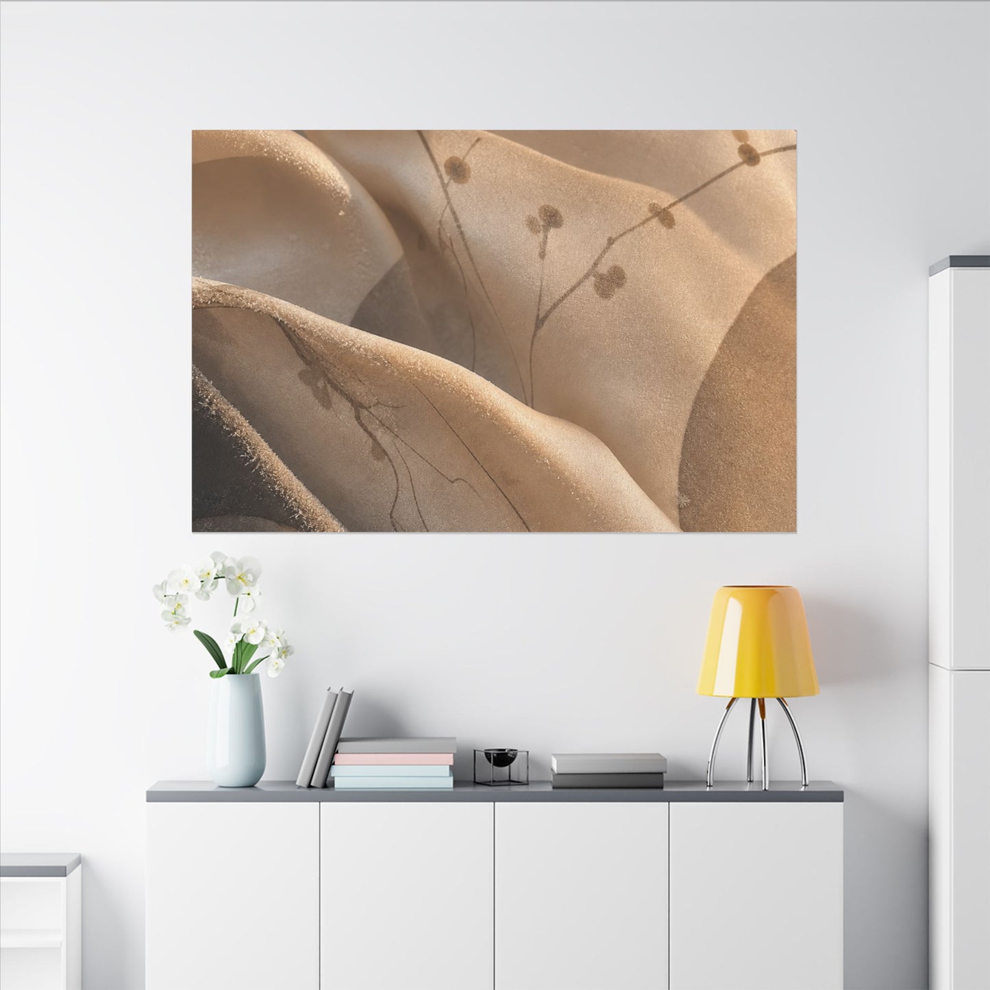 Japandi Silk Drape in Golden Hour | Japanese Pattern Canvas Art
