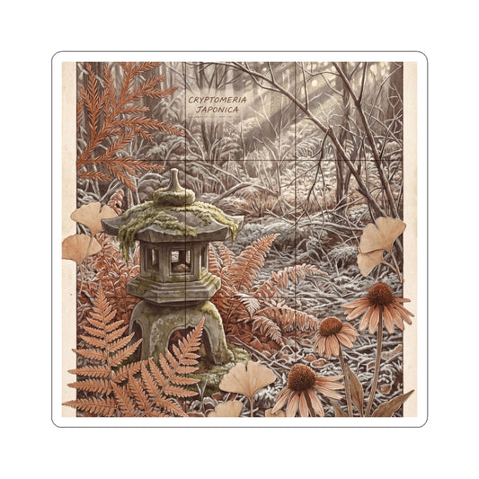 Winter Stone Lantern Herbarium Sticker | Rustic Decor Art Print