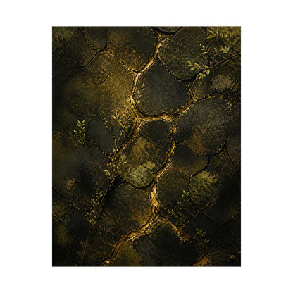 Cracked Earth Dark Texture Wall Art Print | Sophisticated Dark Japandi Art