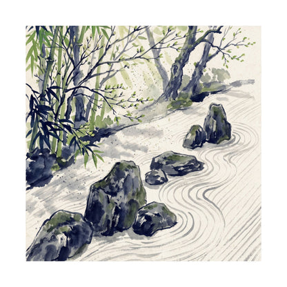 Zen Rock Garden in Dappled | Sumi E Wall Art Print