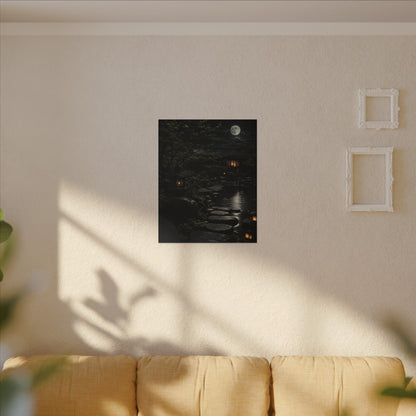 Moonlit Garden Shadow Zen Canvas Art | Sophisticated Dark Japandi Art