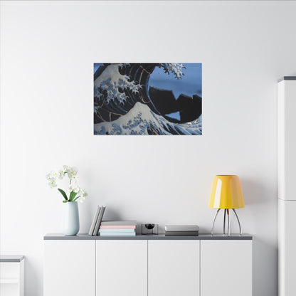 Ocean Wave Canvas Art | Winter Kintsugi Gold Repair Art