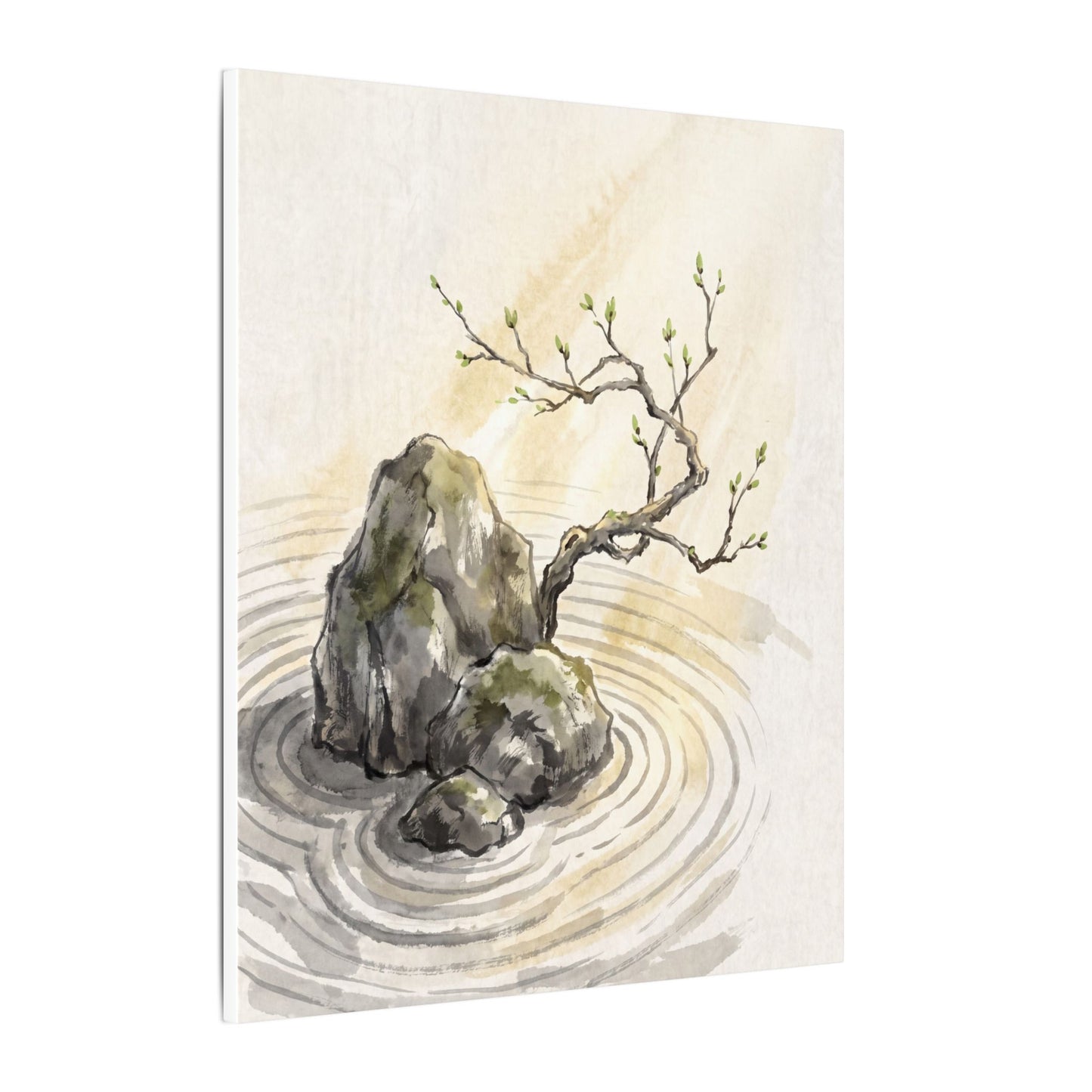 Serene Rock Garden Canvas Art - Sumi E Zen