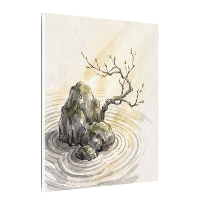 Serene Rock Garden Canvas Art - Sumi E Zen