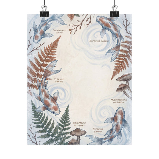 Moonlight Koi Pond Wall Art Print - Cottagecore Ma Art Print