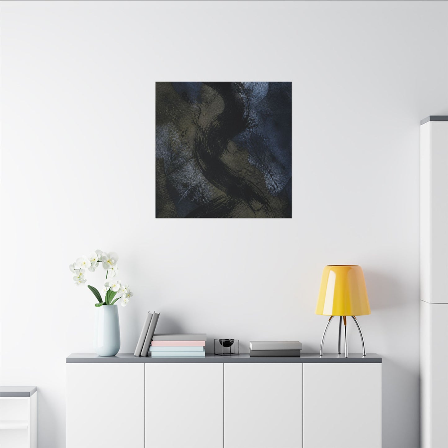 Shibui Ink Brushstroke Canvas Art - Dark Japandi Dark Texture