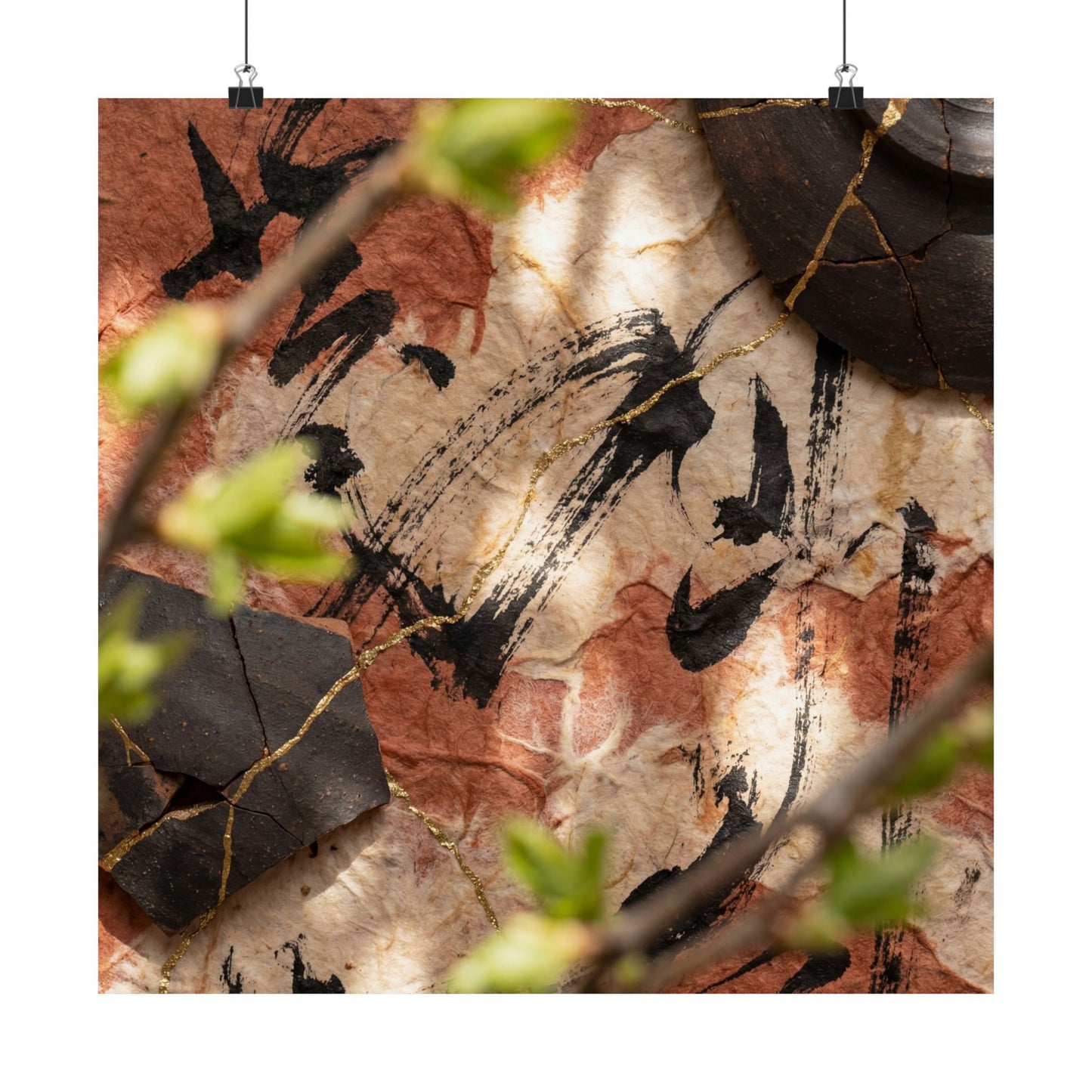 Resilient Ink Brushstroke Wall Art Print - Gold Repair Kintsugi