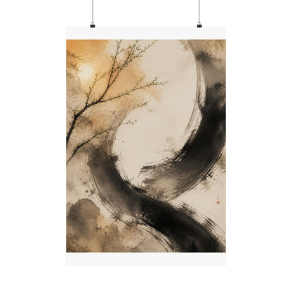 Neutral Ink Brushstroke Wall Art Print - Watercolor Japandi