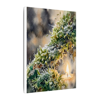 Winter Moss Close Up Watercolor Canvas Art | Neutral Decor