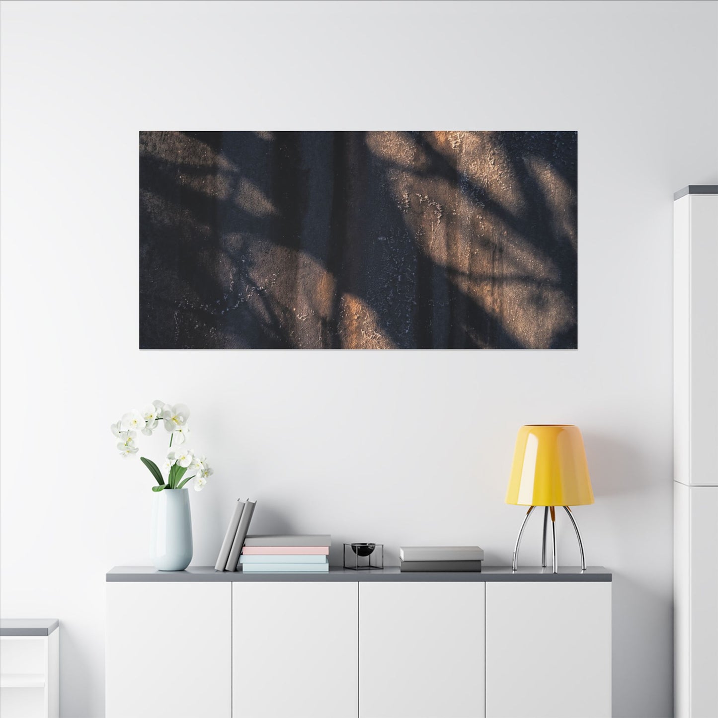 Dark Japandi Shadow Play in Golden Hour | Shadow Zen Canvas Art