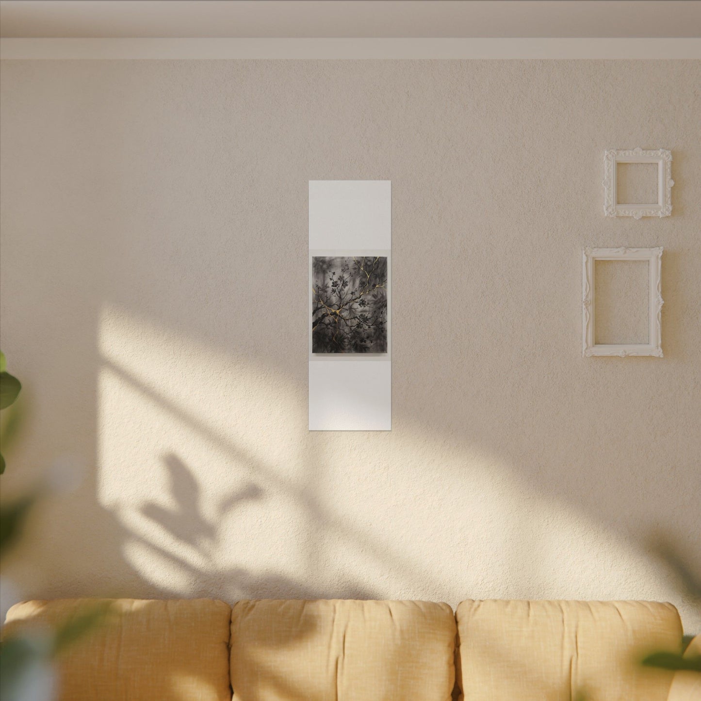 Kanso Cherry Blossom Canvas Art - Kintsugi Crackle Gold