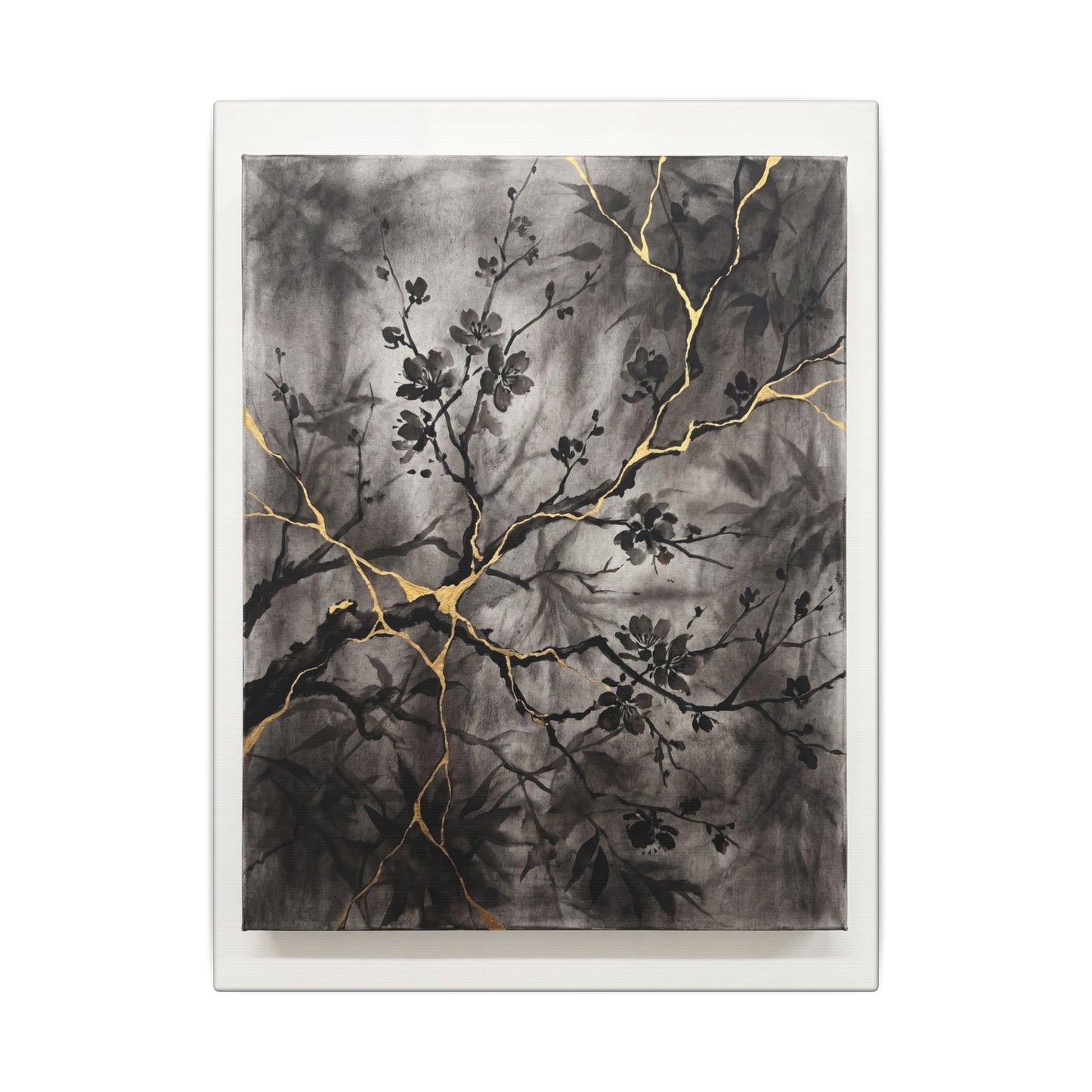 Kanso Cherry Blossom Canvas Art - Kintsugi Crackle Gold