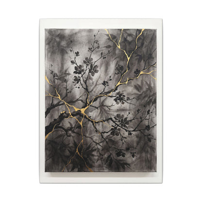 Kanso Cherry Blossom Canvas Art - Kintsugi Crackle Gold