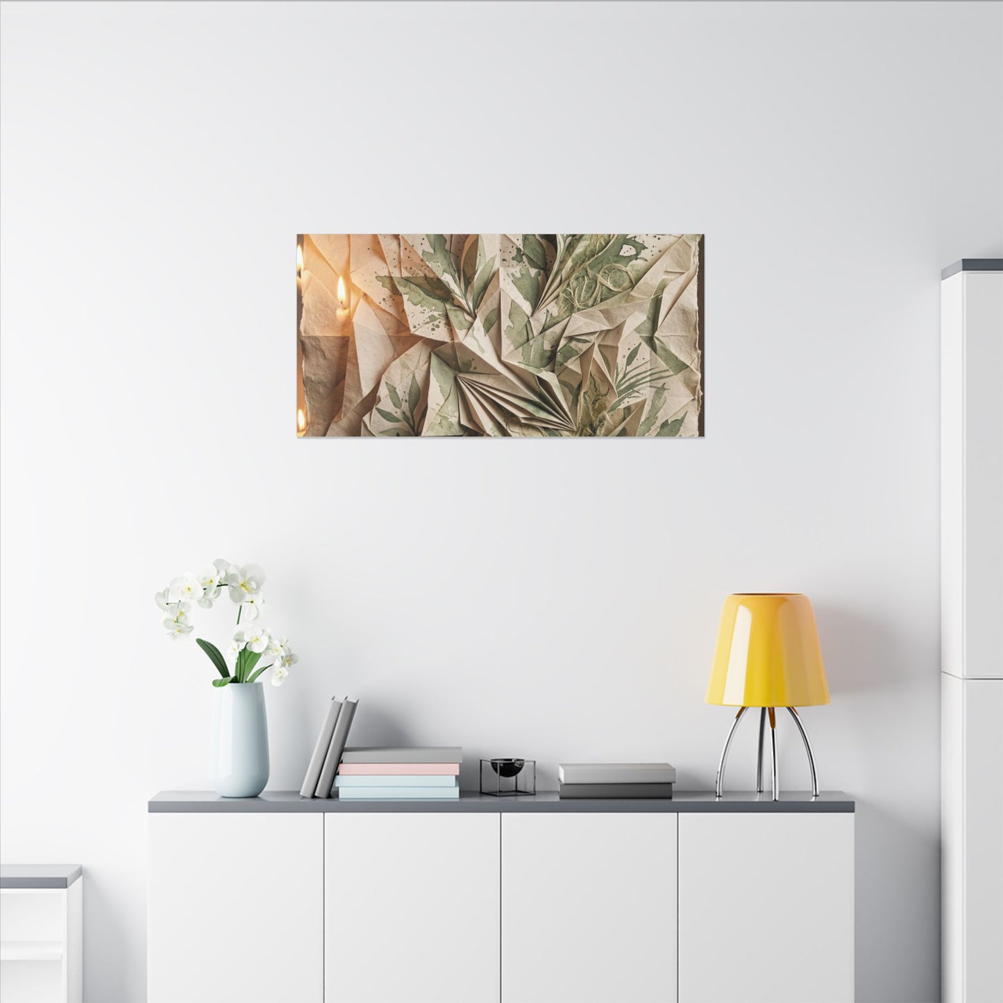 Japandi Paper Fold in Candlelight | Texture Canvas Art