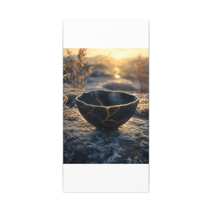 Ceramic Bowl Canvas Art | Winter Kintsugi Gold Repair Art