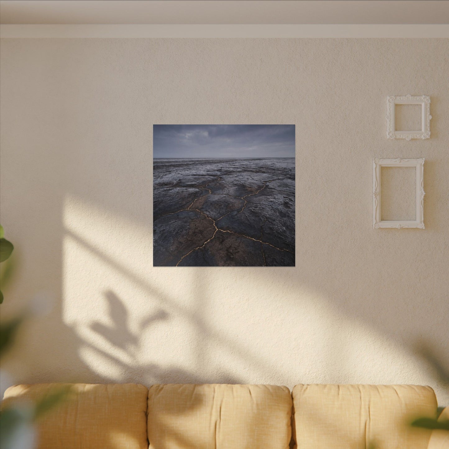 Dark Japandi Cracked Earth in Overcast | Dark Texture Canvas Art