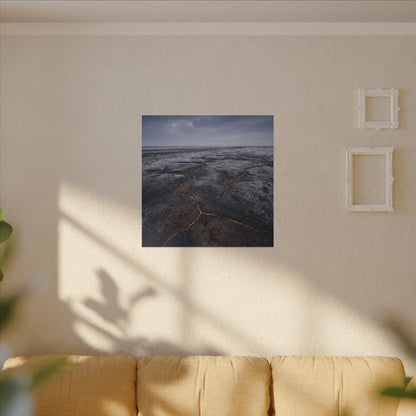 Dark Japandi Cracked Earth in Overcast | Dark Texture Canvas Art