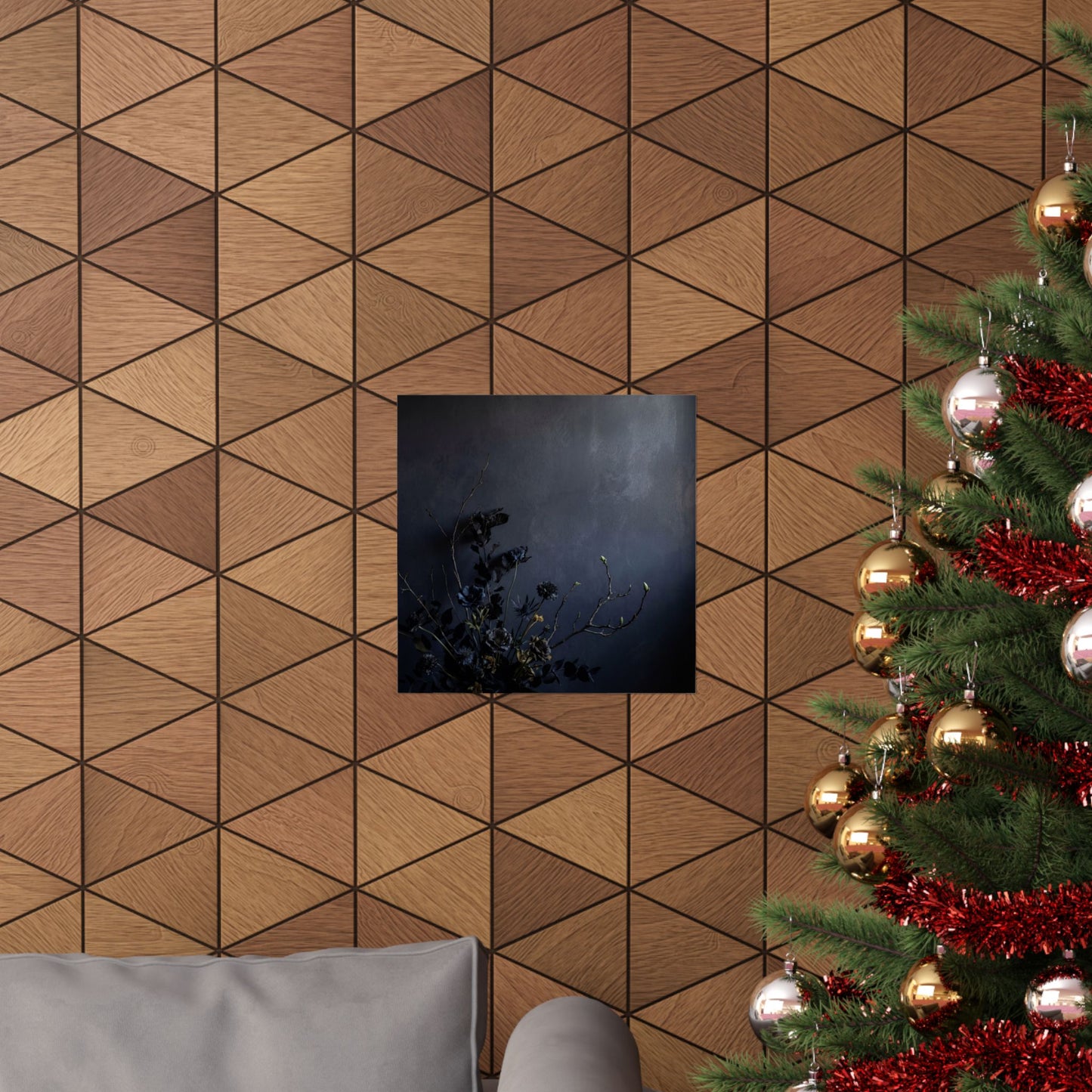 Dark Japandi Dried Flowers in Dawn | Shadow Zen Wall Art Print