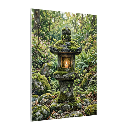 Neutral Stone Lantern Canvas Art - Japanese Pattern Japandi