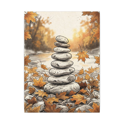 Earthy River Stones Canvas Art - Minimal Line Japandi