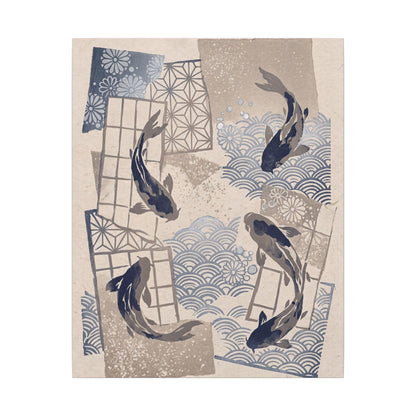 Earthy Koi Pond Canvas Art - Japanese Pattern Japandi